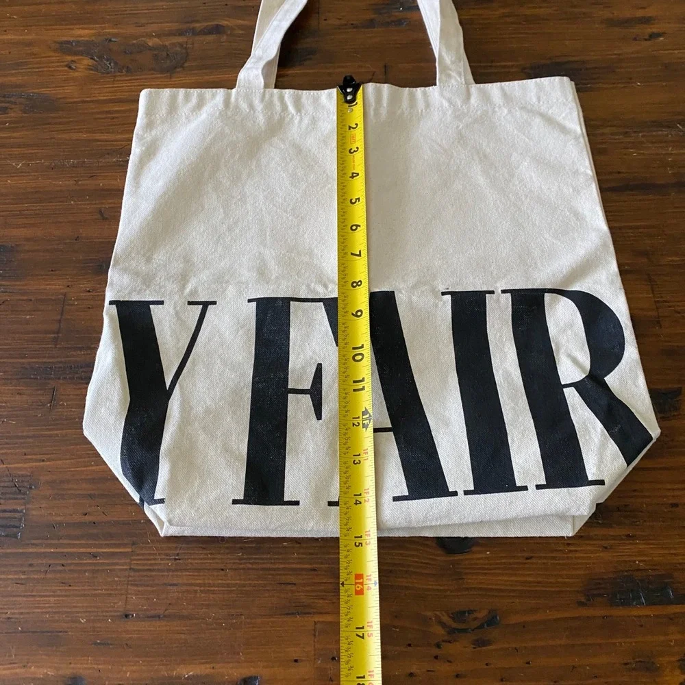 Vanity Fair Canvas Tote Bag Cream Black Large Lettering Logo Magazine Shopper